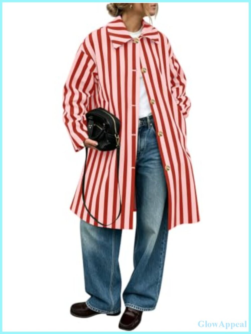 Oversized Striped Long Trench Coat for Women Windproof Waterproof Lightweight
